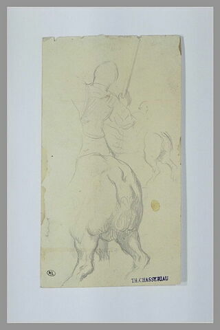 Guerrier avec lance sur un cheval, de dos ; croupe du cheval, image 1/1