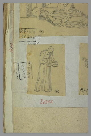 Femme debout, de trois quarts à droite tenant un livre, image 1/1