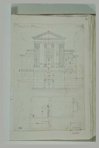 Façade et plan du temple de Clitumno