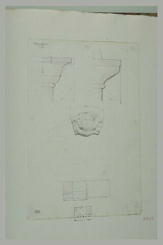 Deux profils de corniche; mascaron avec tête ; plan, image 1/1