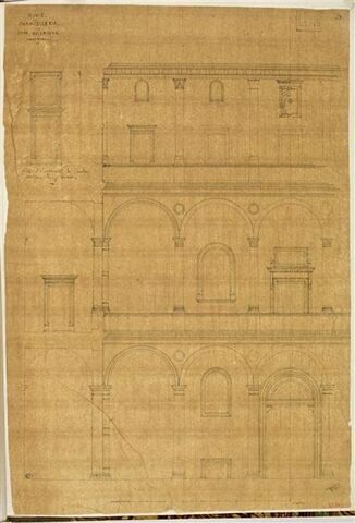 Etude des façades sur cour du Palais de la Chancellerie, à Rome, image 1/2