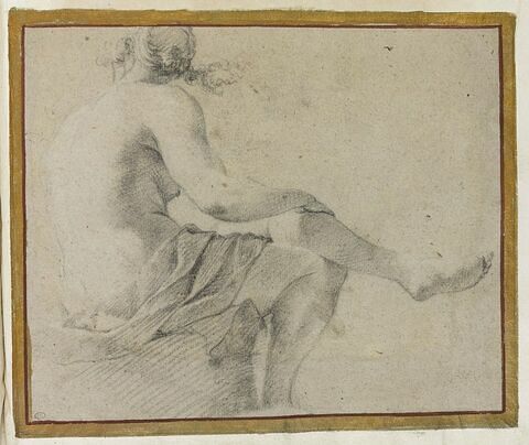 Femme nue assise, tournée vers la droite, vue de dos : étude pour une déesse de l'Assemblée des dieux, image 1/2