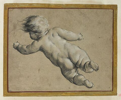Enfant nu volant, vu de dos, vers la gauche, image 1/3