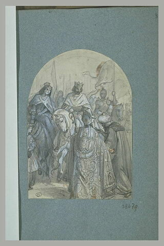 Evêque présentant un Turc à un roi à cheval suivi d'une escorte