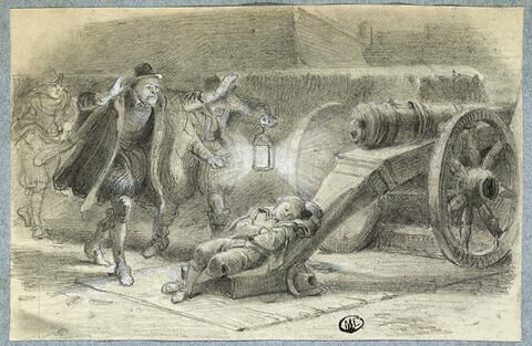 Louis XIV, endormi sur un canon à Saint-Germain-en-Laye, fuyant la Fronde