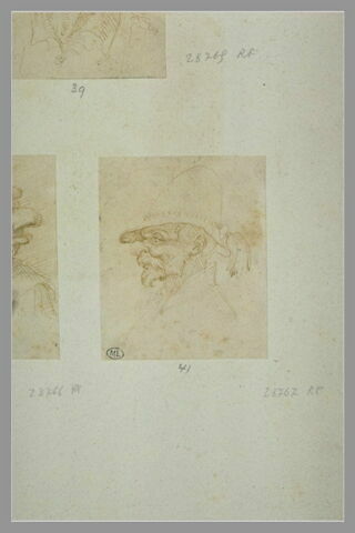 Tête d'homme de profil à gauche, coiffé d'un chapeau à pompon, image 2/2