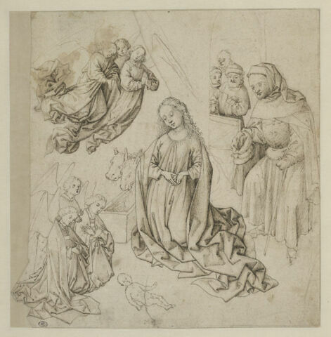 Nativité : la Vierge et l'Enfant entourés d'anges