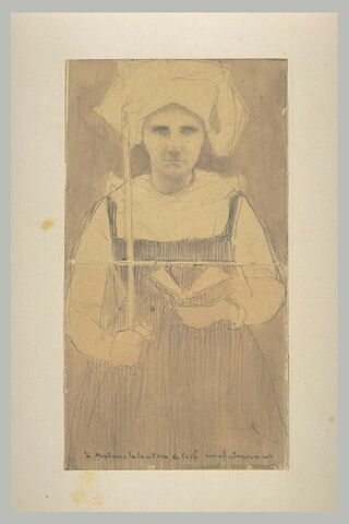 Paysanne bretonne debout tenant un cierge de la main droite, image 1/1