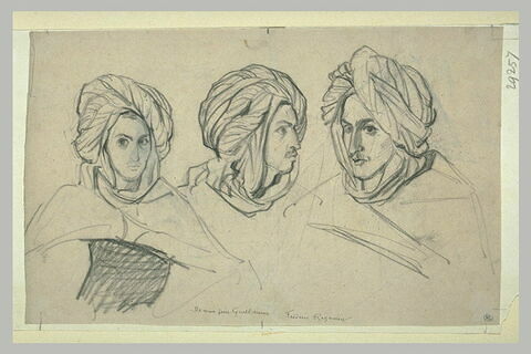 Trois études de la tête d'un jeune arabe, coiffé d'un turban, image 1/1