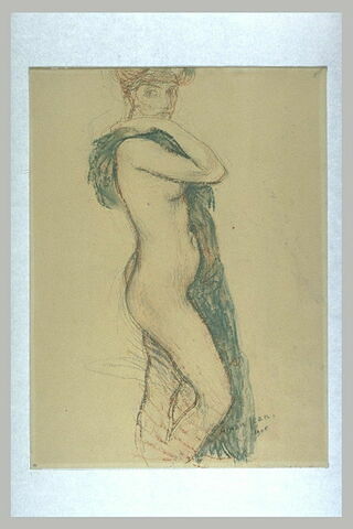 Femme nue, debout, de profil à droite, la tête de face, image 1/1