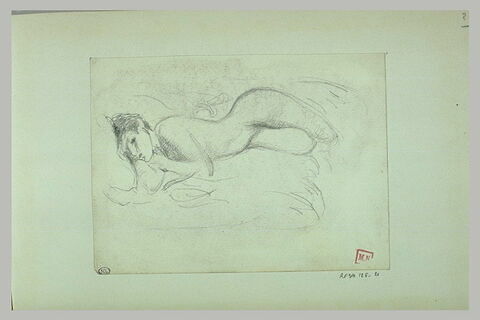 Esquisse d'une femme nue, à plat ventre sur un lit