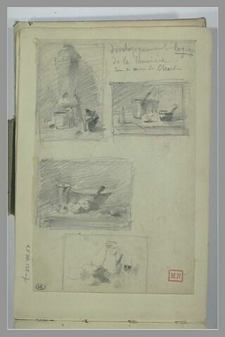 Quatre études de nature morte dans un encadrement, d'après Chardin.