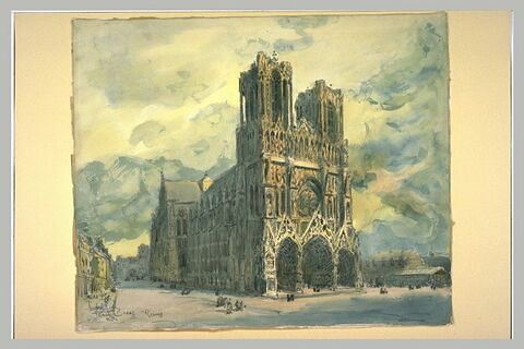 Vue de la cathédrale de Reims, vue légèrement décentrée vers la droite