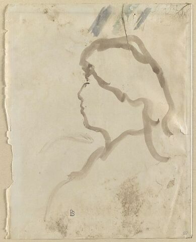 Femme vue en buste, de profil à gauche, image 1/2