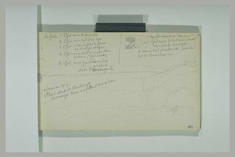 Annotations manuscrites ; falaises surplombant la mer à Varengeville