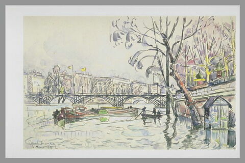 Vue de la Seine en crue au Pont des Arts