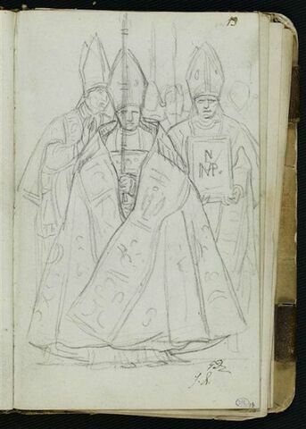 Groupe de prélats, l'un revêtu d'un chape et portant la hampe d'une croix, image 2/2