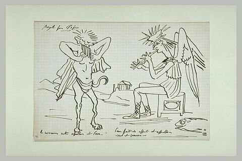 Scène caricaturale avec Pan et Apollon