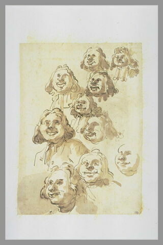 Dix caricatures d'une tête d'homme vu de face