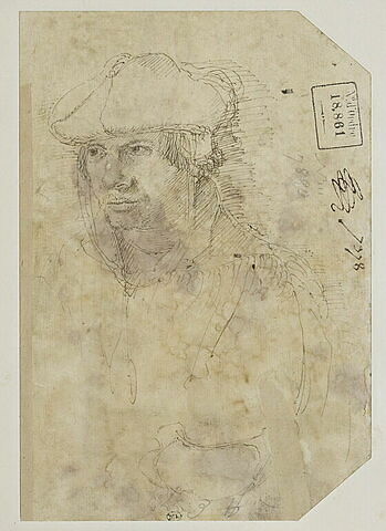 Portrait d'homme, en buste, coiffé d'un bonnet