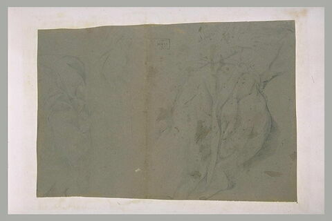 Corps d'un moine étendu, sans la tête, et homme à demi nu, agenouillé, image 1/1