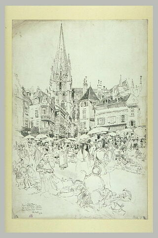 La tour sud de la cathédrale de Chartres vue du marché, image 1/1