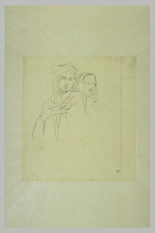 Femme voilée et tête de moine : étude pour le Pavillon Denon, image 1/1