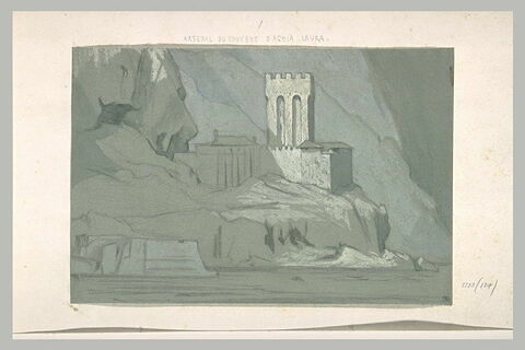 Mont Athos, débarcadère et Pyrgos près de la Grande Lavra