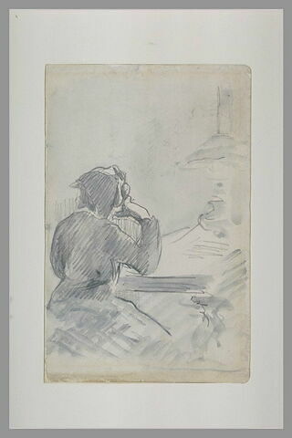 Femme accoudée à une table, image 2/2