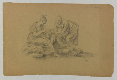 Dalila et sa servante coupant les cheveux de Samson endormi, image 1/2