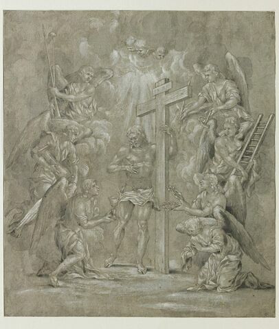 Le Christ tenant la Croix et six anges portant les instruments de la Passion, image 1/1
