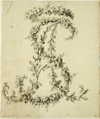 Branches de lierre, de chêne et d'aubépine formant le chiffre A. S., image 1/1