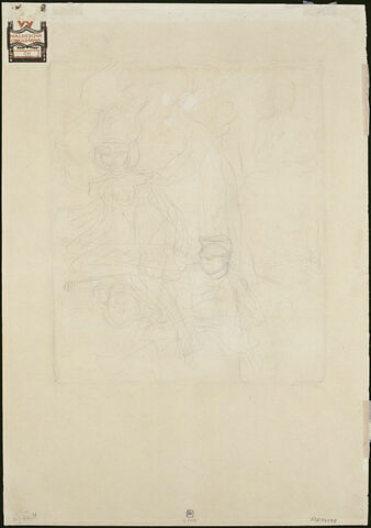 Croquis d'une déesse placée sur un canon, d'un militaire et d'un Bouddha, image 1/1