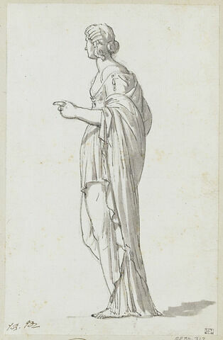 Femme debout, vue de profil et tournée vers la gauche, image 1/1