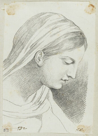 Tête de Vierge, vue de profil et tournée vers la droite, image 1/2