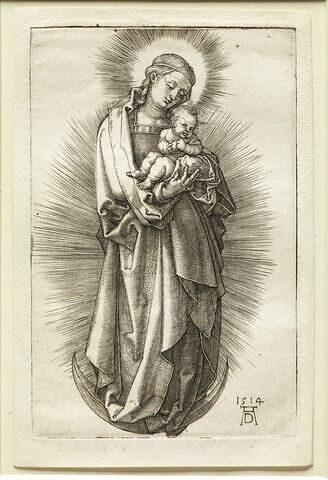 Vierge à l'Enfant sur un croissant de lune tournée à droite