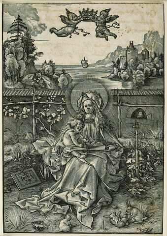 La Vierge assise dans un jardin