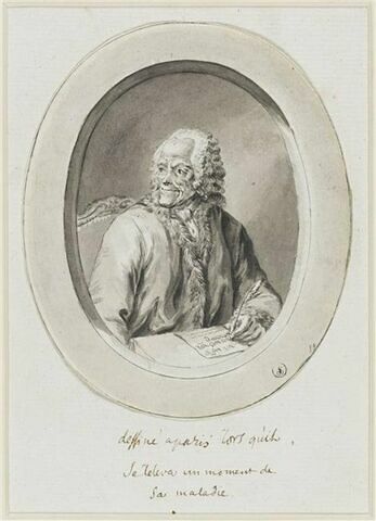 Voltaire dessiné à Paris lorsqu'il se releva un moment de sa maladie