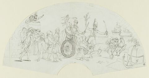 Bonaparte couronné par la Victoire tient enchaînés à son char le roi d'Angleterre et son ministre, image 1/1