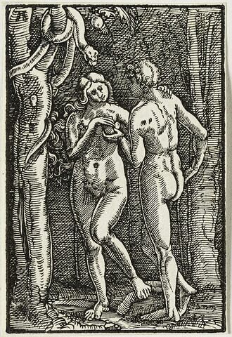 Adam et Eve près du serpent  : Chute et Rédemption de l'Humanité, suite de quarante bois gravés