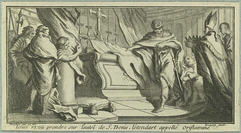 Louis VI va prendre sur l'autel de St Denis, l'étendard appelé oriflamme