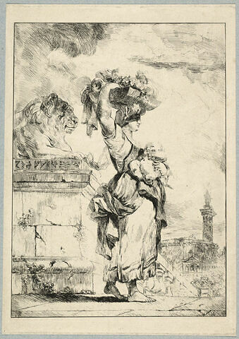 Femme romaine portant un panier sur la tête