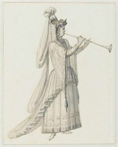 Costume pour le joueur d'instrument déguisé en femme pour la scène du sacrifice de 