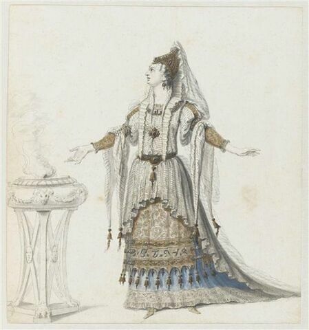 Costume pour la grande prêtresse de Minerve pour le premier acte de l'opéra 'Thésée'
