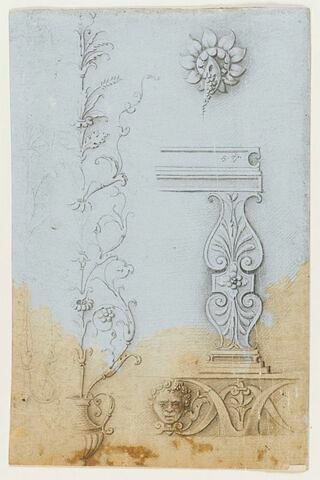 Motifs de rinceaux, détail du tône de Jupiter et frise décorative avec un masque d'homme, image 1/2