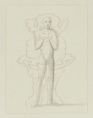 Costume-machine de monstre-fontaine portant le masque d'Arlequin, vu en transparence, image 1/1