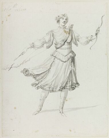 Costume de Diane chasseresse ou de la Lune pour la danseuse Mademoiselle Ribera dans l'opéra « Ercole Amante » (?), image 1/1