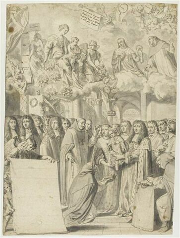 Almanach de 1662. Cérémonies observées à la réception du dauphin dans la confrérie du Rosaire, image 1/1