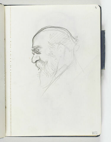 Tête d'homme barbu avec petites lunettes, de profil à gauche, image 1/1
