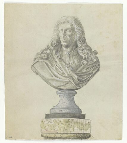 Copie d'après le buste sculpté d'un homme coiffé d'une longue perruque bouclée